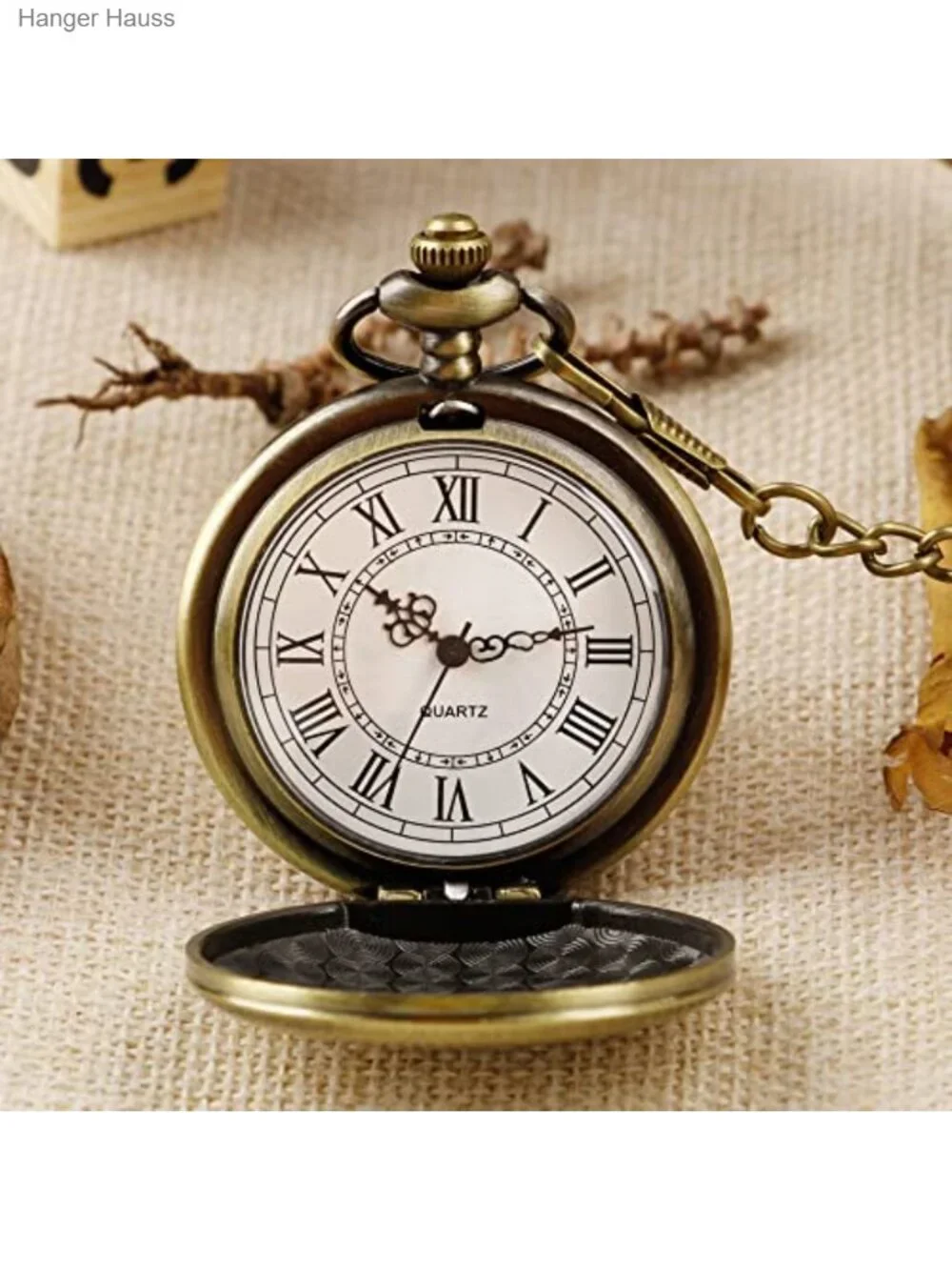 Vintage Alloy Steel Quartz Pocket Watch with Chain Roman Numerals Gift